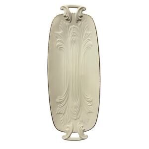 Lenox - Vintage Ceramic Serving Dish - Embossed Leaf Motif - 13.5"-Gold Trim-EUC